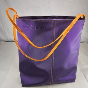 Clinique‎ Purple Orange Trim Tote Bag Cosmetic Makeup Travel Carry All